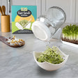 Sprouting starter kit with two glass jars and six seed varieties
