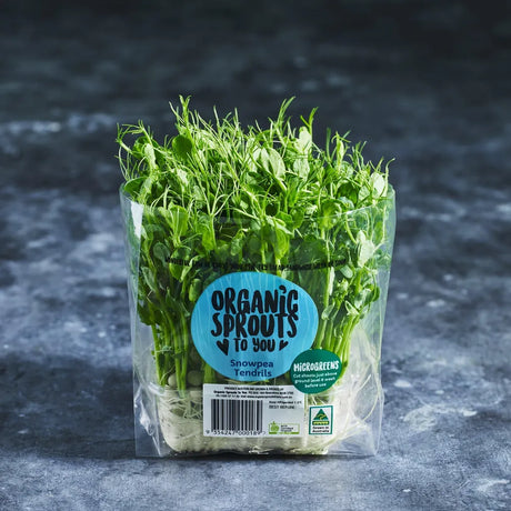 Fresh snow pea tendrils ready to harvest